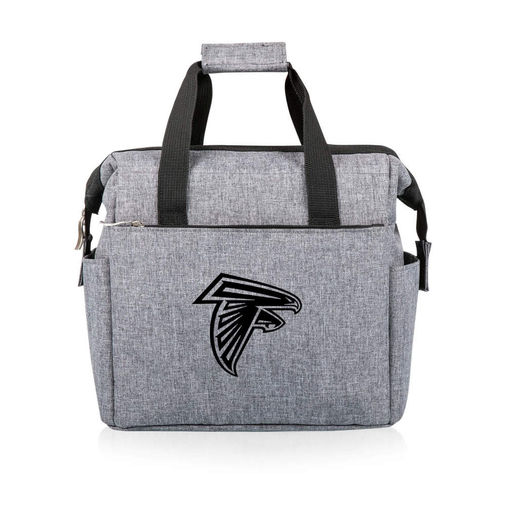 Heather gray on the go cooler bag with Atlanta Falcons logo