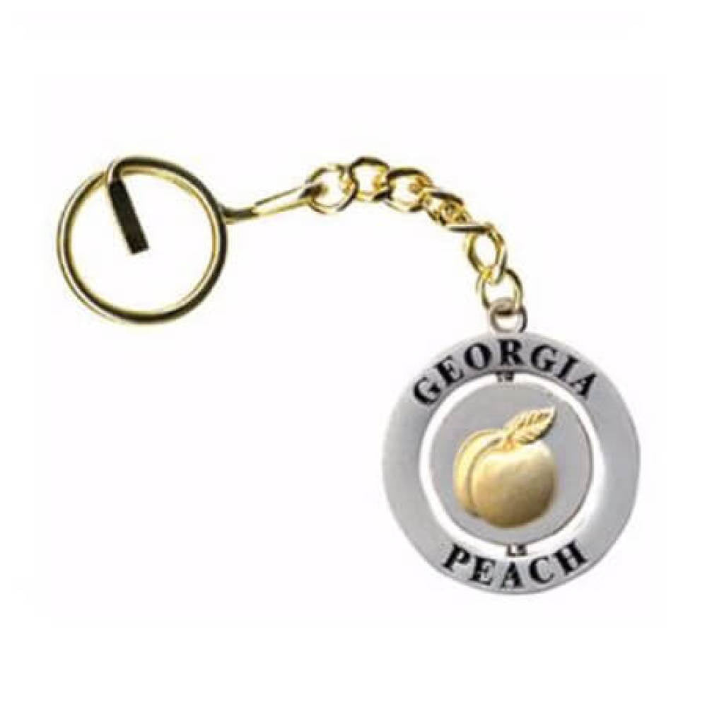 Silver tone Georgia Key Chain with rotating peach in the center