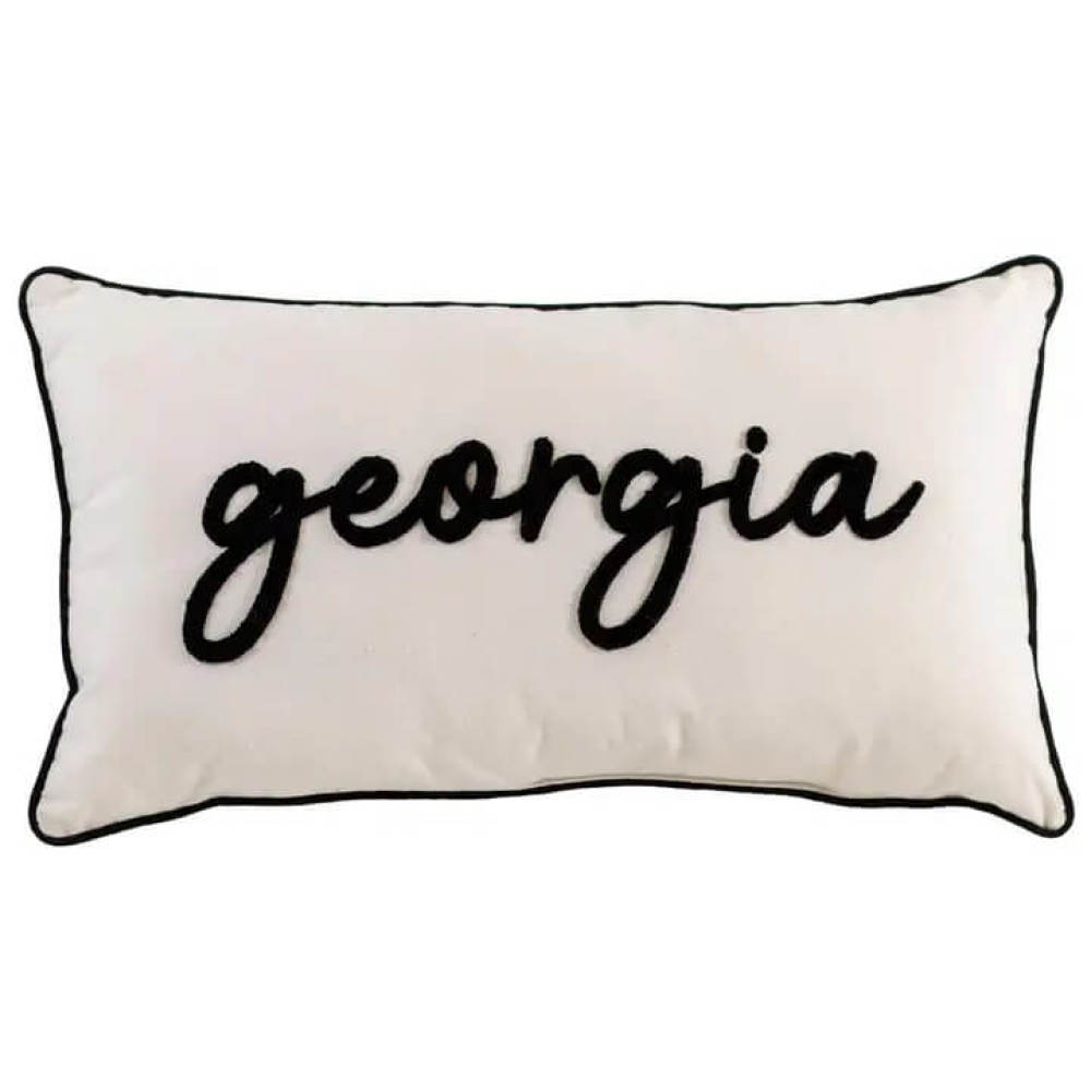 Rectangular cream color Georgia pillow with black embroidery and trim