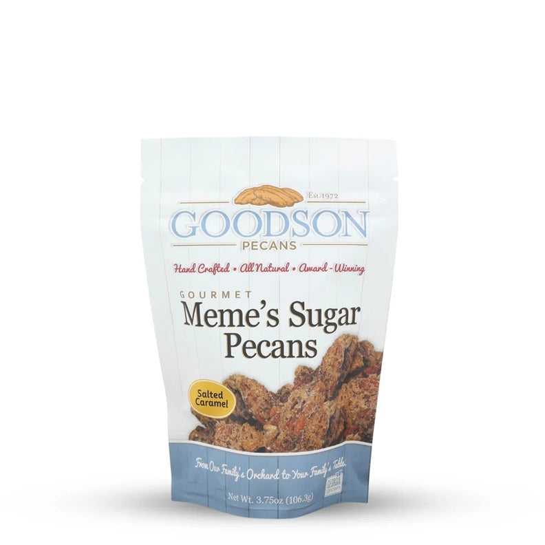 A stand-up pouch of Goodson Pecans Gourmet Meme&