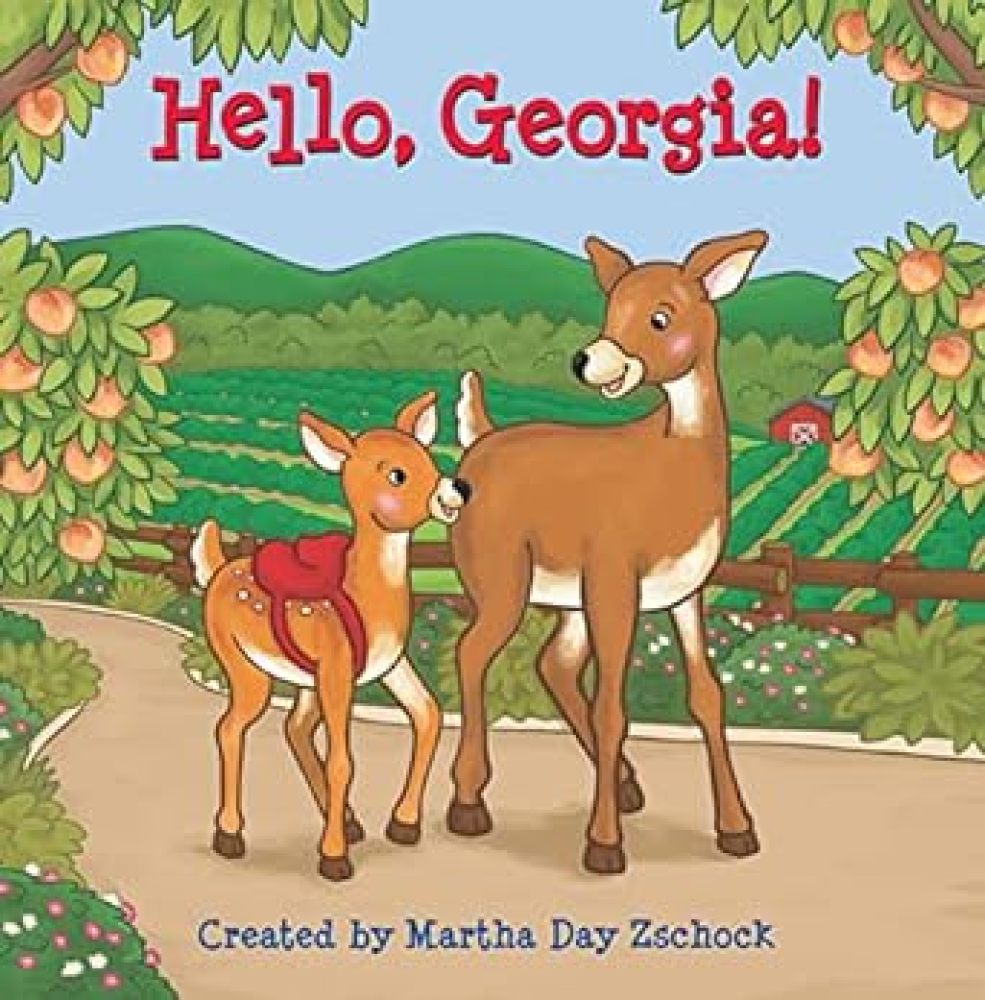 Colorful Georgia board book for toddlers with adorable parent and child deer on the front