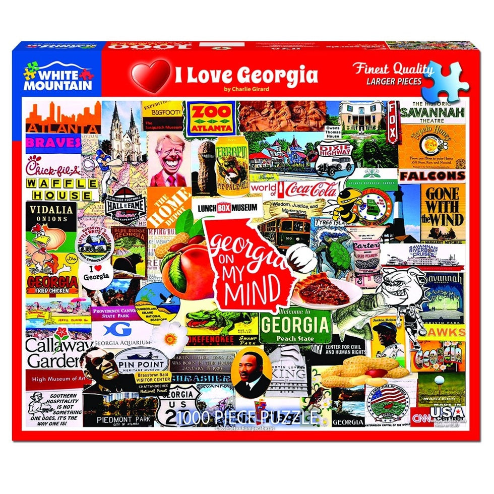 Puzzle box featuring images and text related to Georgia, with White Mountain Puzzles branding.