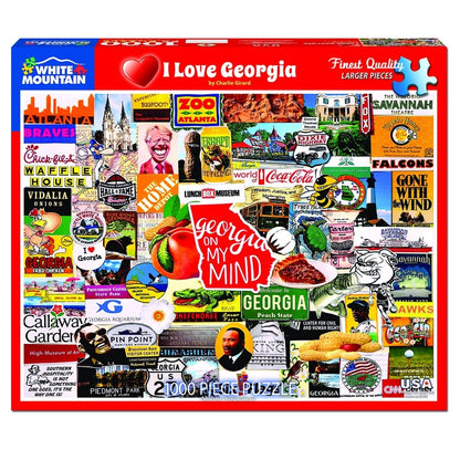 Puzzle box featuring images and text related to Georgia, with White Mountain Puzzles branding.