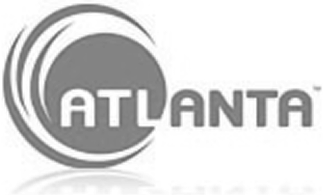 Black and white Atlanta Convention and Visitors Bureau logo with 'ATLANTA' text on a white background