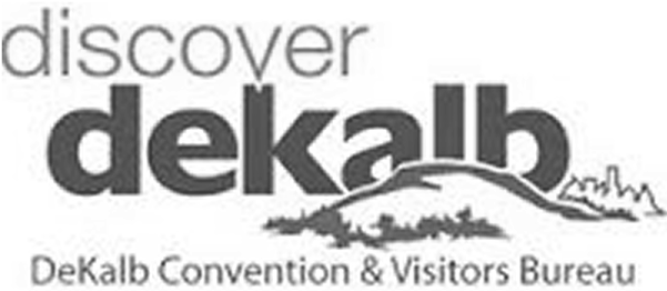 Logo of DeKalb Convention & Visitors Bureau with text 'discover dekalb' on a white background