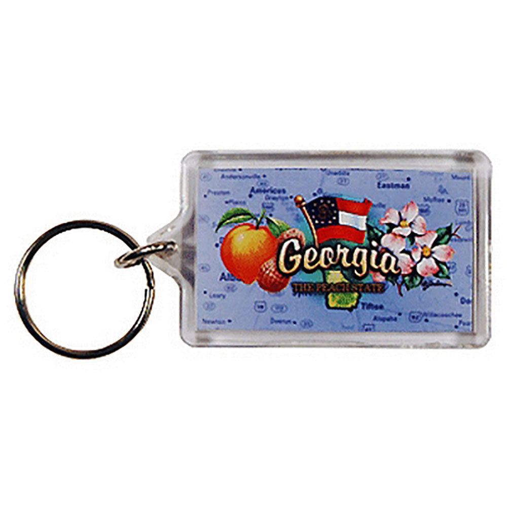 Georgia Favorites Key Chain features peanuts, peaches and other Georgia favorites 
