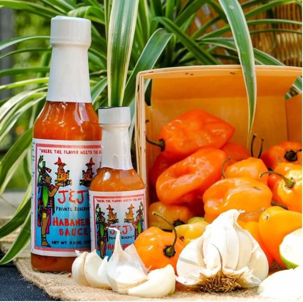 J&amp;J Habanero Hot Sauce from Georgia in a glass container