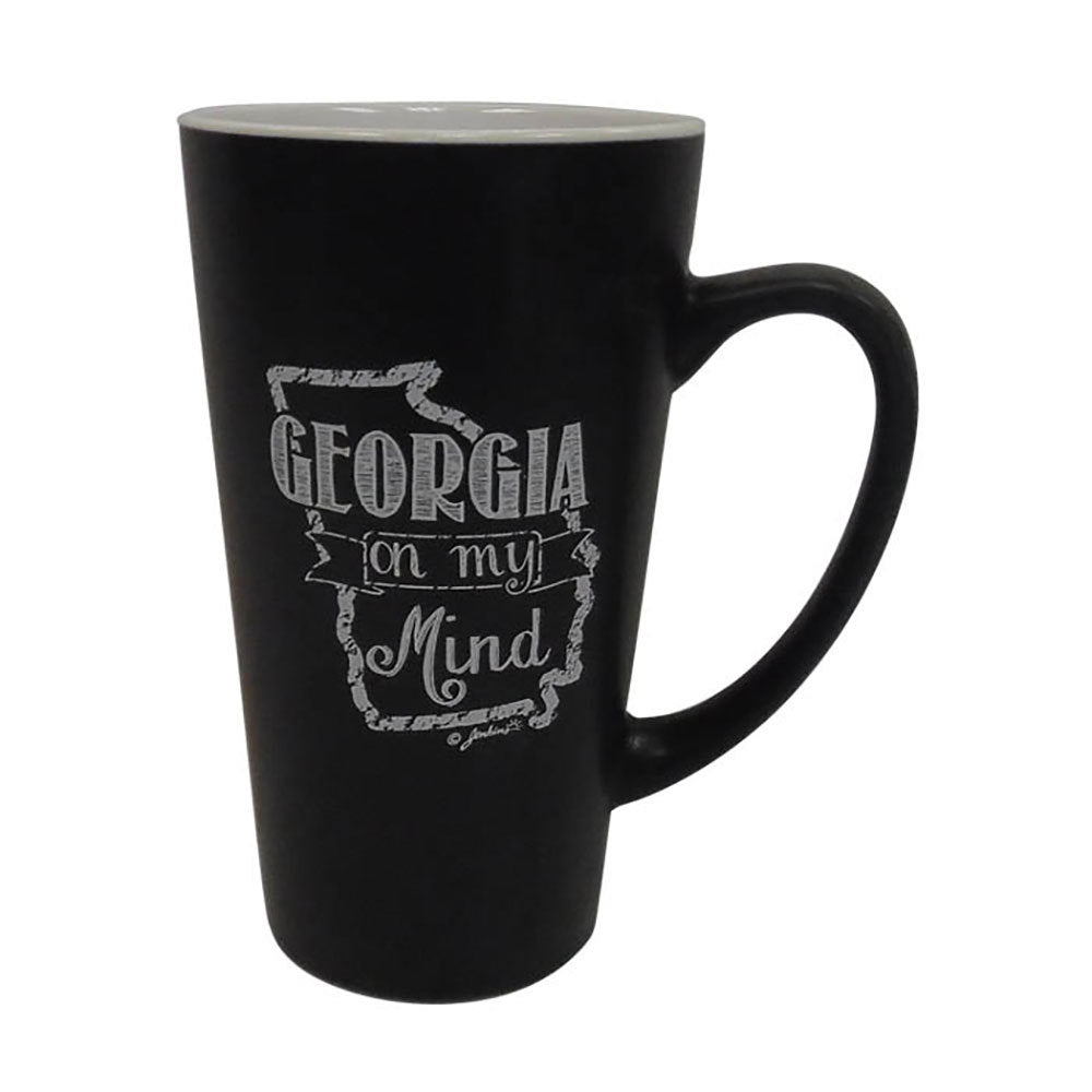 Georgia on my mind travel mug in black with white writing