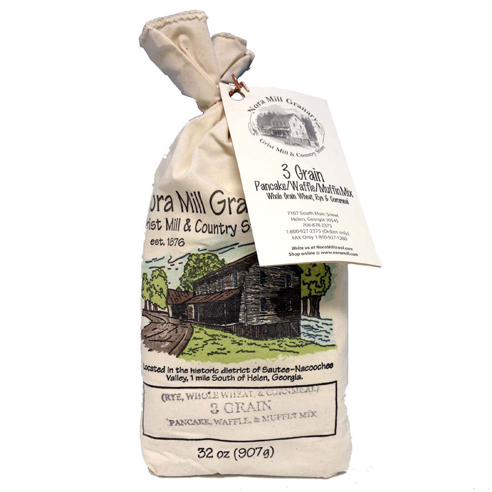 2 lb. cloth bag of pancake mix with recipe printed on back side