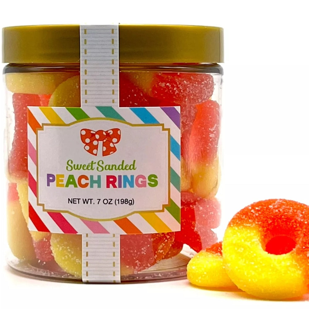 7 oz jar of gummy peach rings