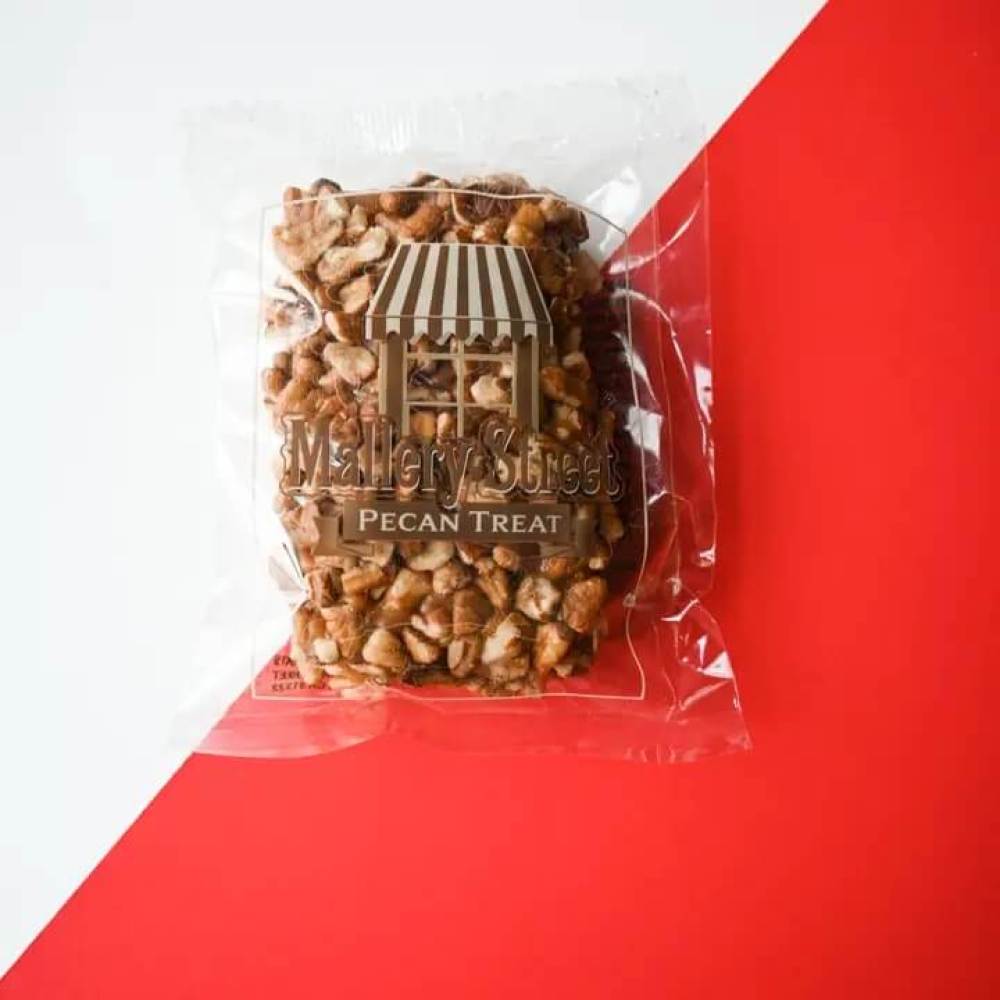 Pecan treat dips a Rice Crispy treat in caramel and then rolled in Georgia pecans for a sweet treat