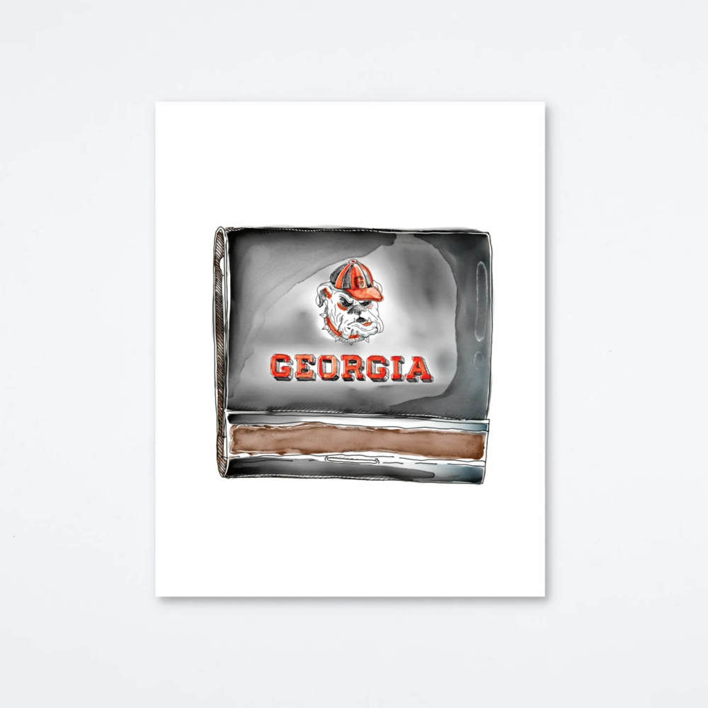 Matchbook style artwork print features the University of Georgia Bulldogs logo