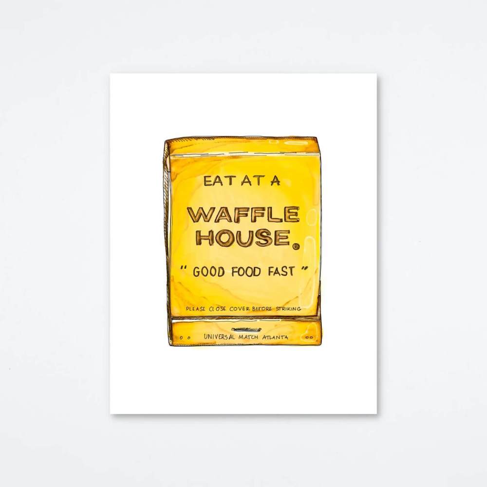 Matchbook art print features Waffle House design