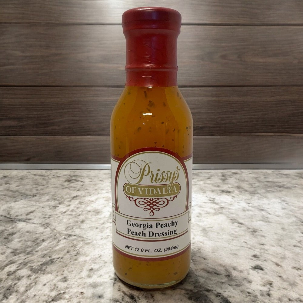 Bottle of Georgia peachy peach dressing for salads, dips and marinades