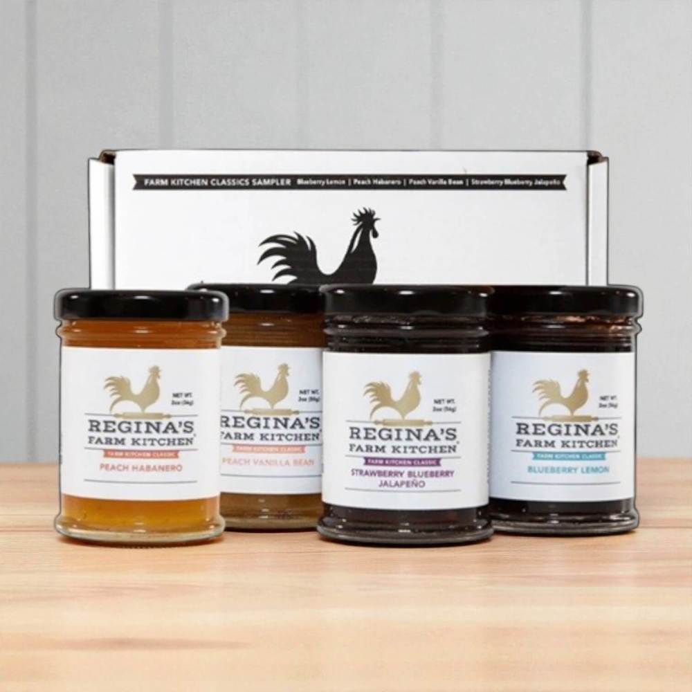 Set of four artisan fruit spread spreads create a jam gift set with peach habanero, peach vanilla bean and more