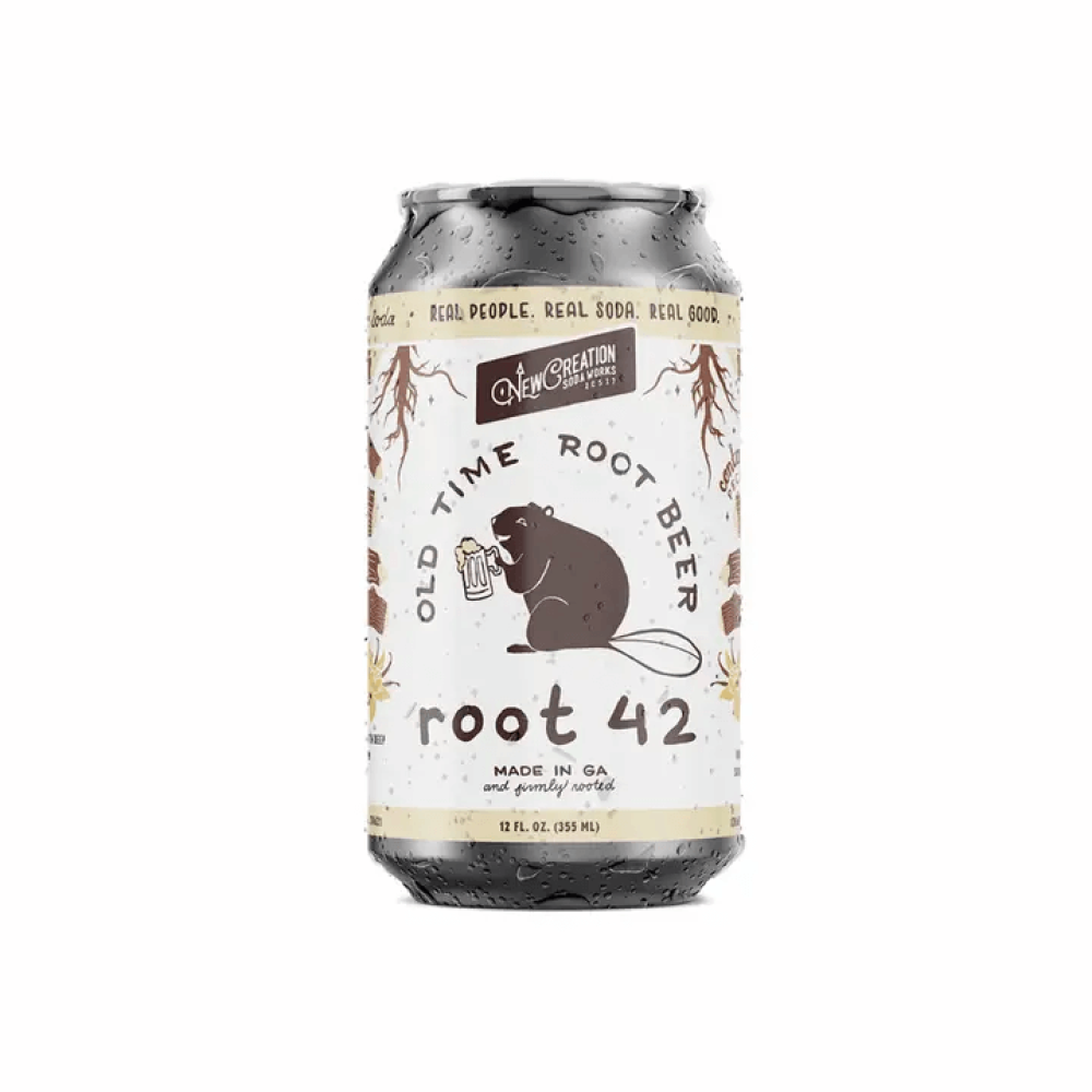 Can of Old Time Root Beer with a beaver graphic on a white background