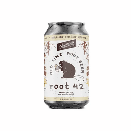 Can of Old Time Root Beer with a beaver graphic on a white background