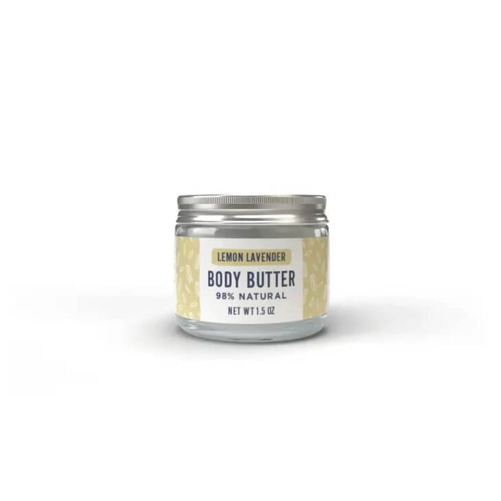 Jar of lemon lavender scented body butter.