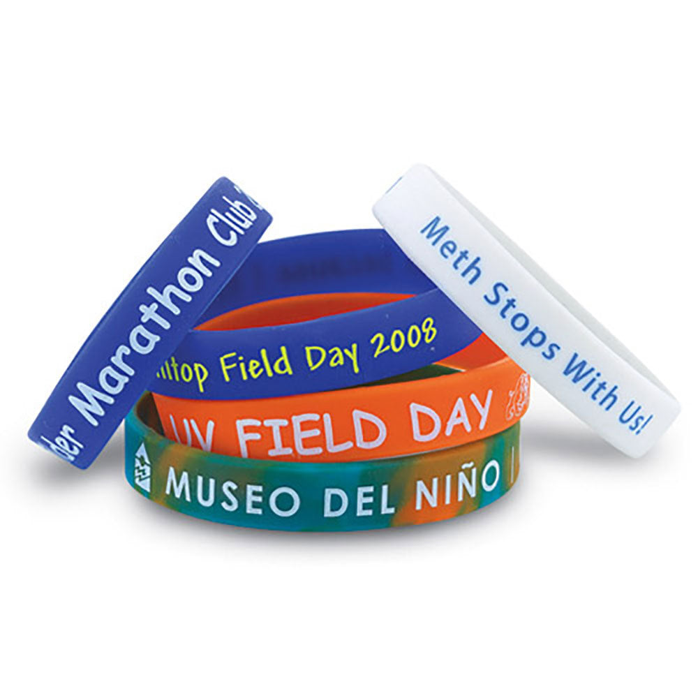 Group of custom imprinted silicone wristbands