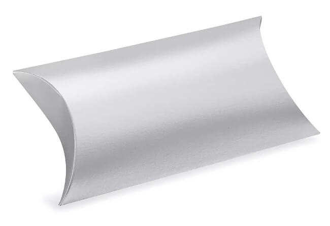 Silver pillow-shaped gift box on a white background