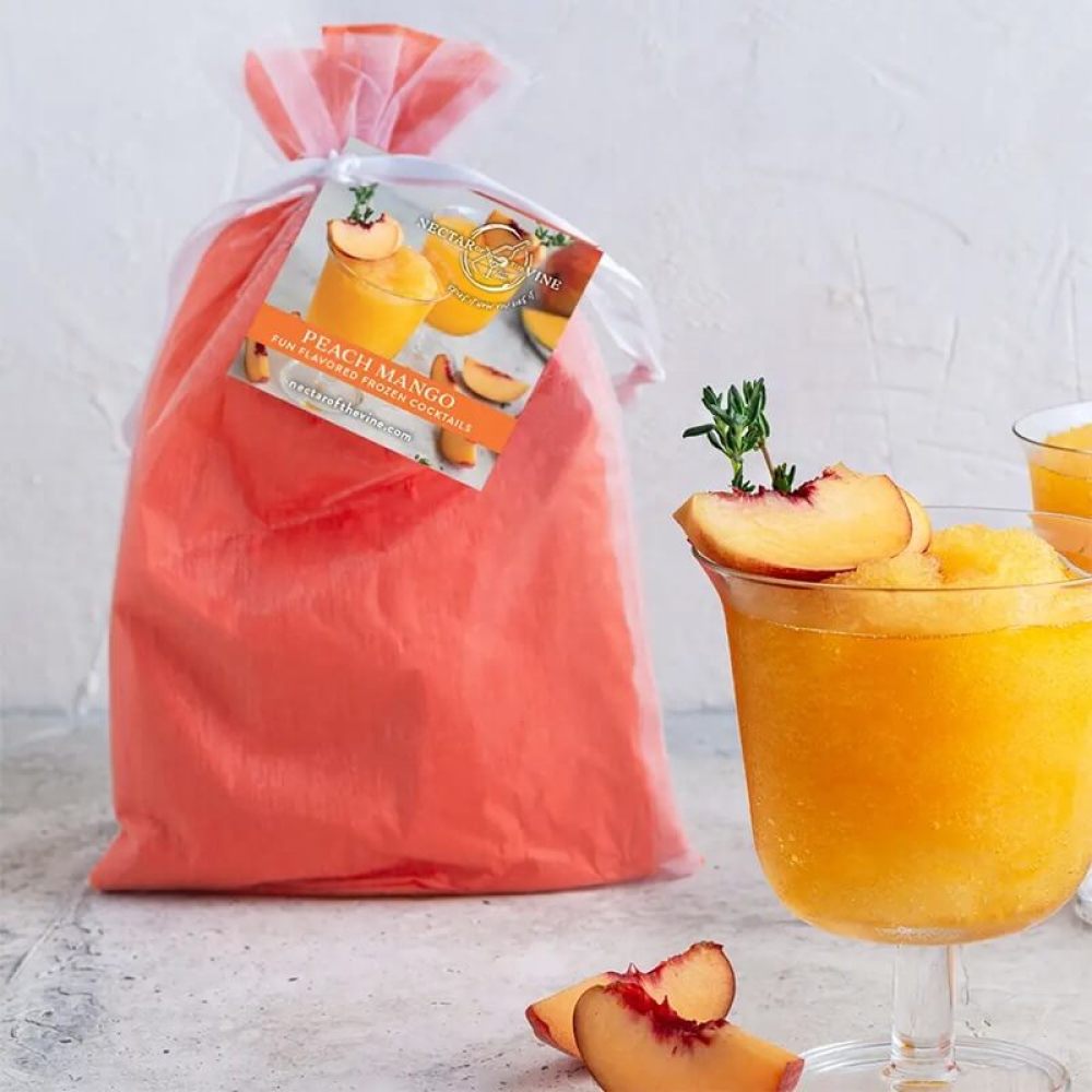 Peach mango wine slushy mix in sheer gift bag