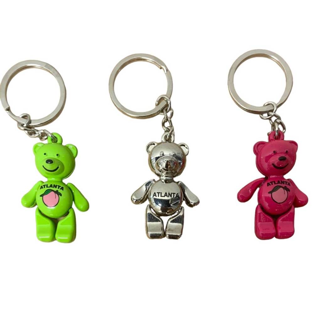 Teddy Bear Atlanta Key Chain with moveable arms and legs in green, pink or silver.