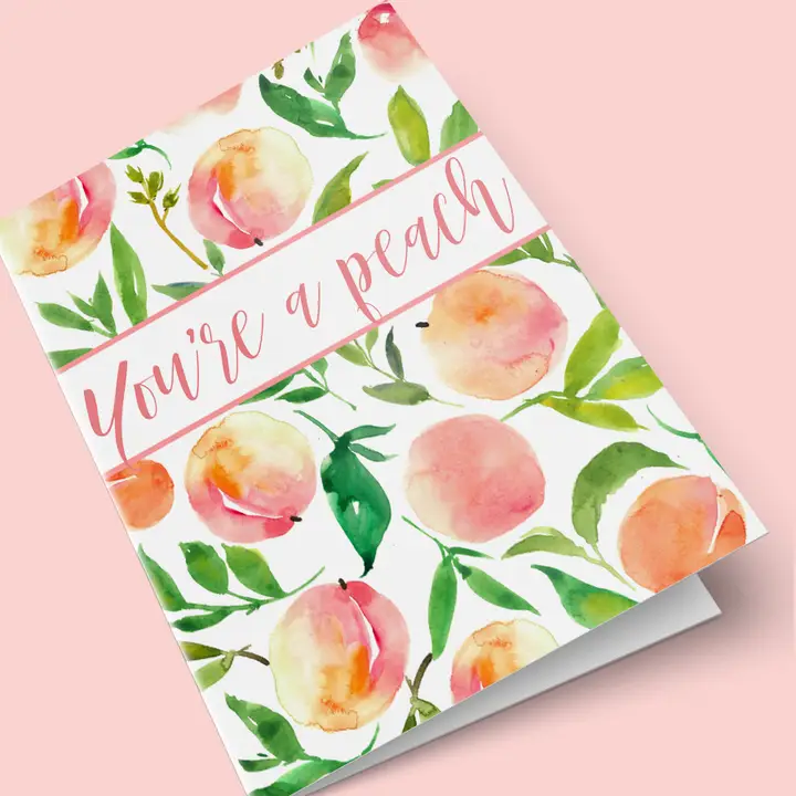 Greeting card with peach illustrations and &
